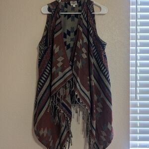 Tribal Patterned Fringe Vest